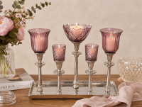 Kerzenständertablett in Silber-Antik mit 5 Ständern
