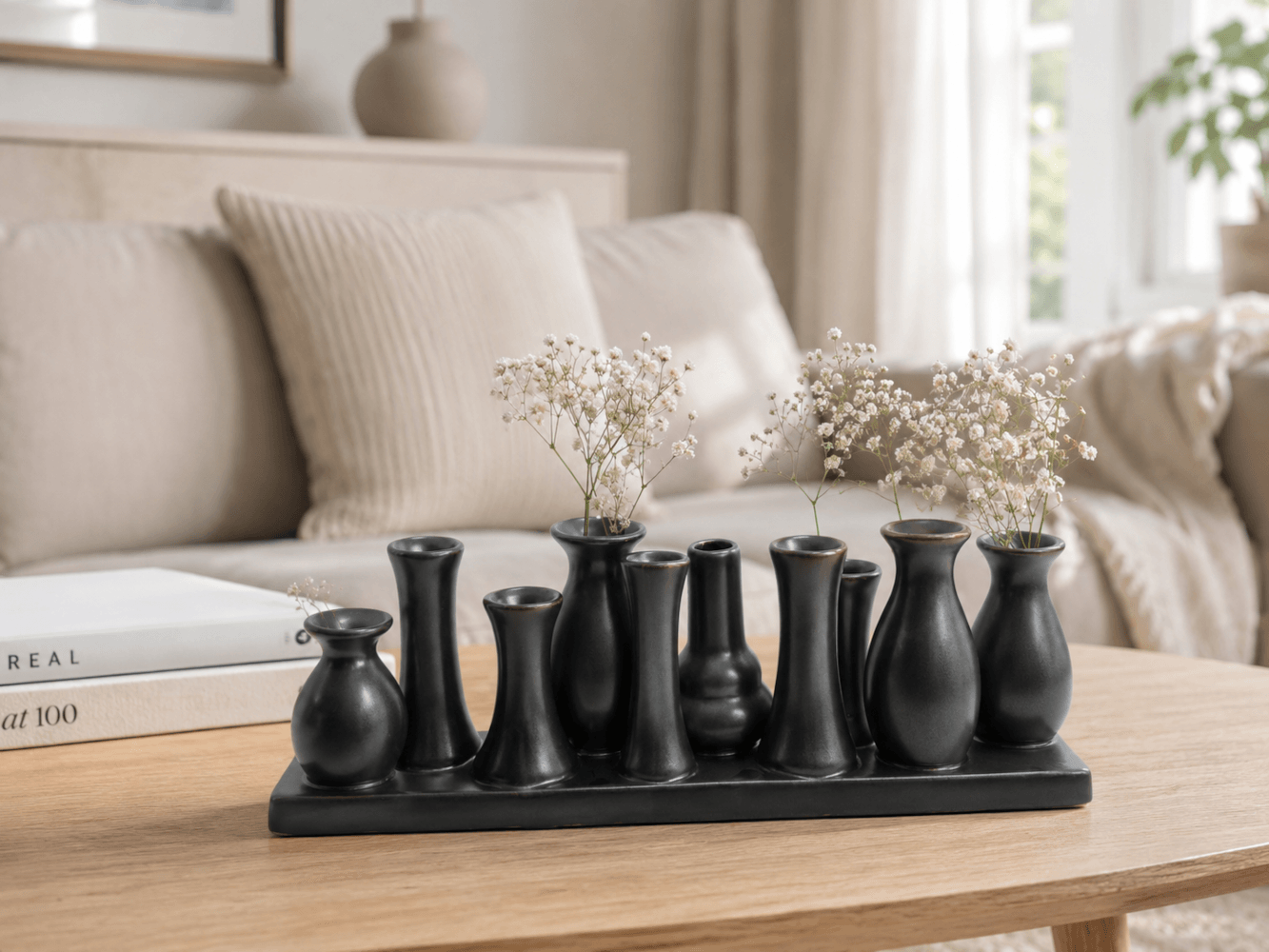 10 Minivasen in Schwarz Metallic